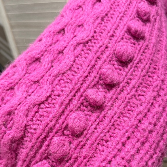 Textured Cable & Bobble Knit Sweater - Hot Pink - Picture 7 of 10